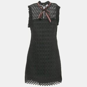Sandro Black Fidele Tie-Neck Lace Mini Dress Size 2 - 41482